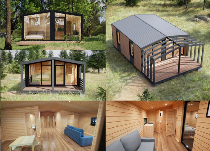 "Prefab SIP woning met moderne gevel en grote ramen" "Prefab huis interieur energiezuinige woning"